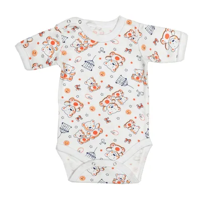 Body 4 capse maneca scurta RB03 alb/imprimeu ursuleti, Rombaby | 6/9 luni