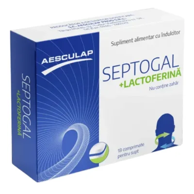 Septogal + lactoferina, 18 comprimate de supt, Aesculap