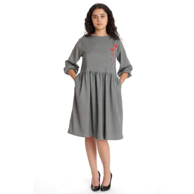 Rochie midi cu buzunare ERT24V295 gri, Eranthe | marimea M