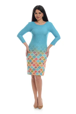 Rochie DP21R27B bleu/bordura multicolora, Dress to Impress | marimea 42
