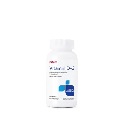 GNC Vitamin D-3 1000 Iu, Naturala 100%  Din Lanolina | 180 Tb