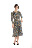 Rochie pliuri bust CP24027 albastru/orange animal print, Cesy | marimea S