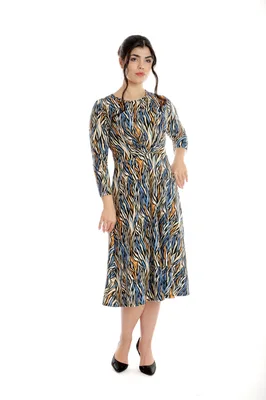 Rochie pliuri bust CP24027 albastru/orange animal print, Cesy | marimea S