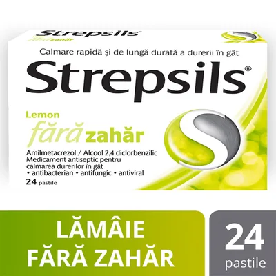 Strepsils Lemon fara zahar, Reckitt Benckiser | 24 comprimate