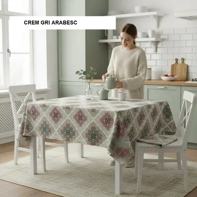 Fata de masa teflonata antimurdarire crem gri arabesc 140x180 cm, Ralex | 1 buc