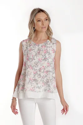 Bluza voal dublu CV24061 alb/pastel floral, Cesy | marimea XL