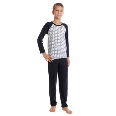 Pijama copii (baieti) AT2440 bleumarin/imprimeu geometric, Andana | marimea 32 (5/6 ani)