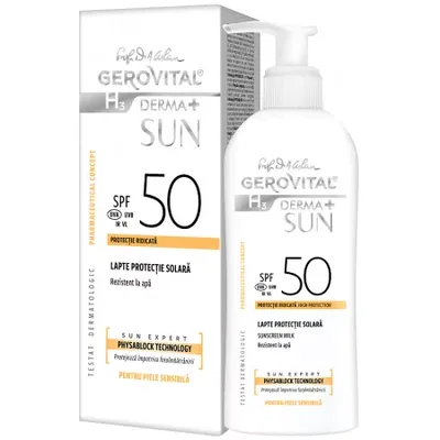 Lapte pentru protectie solara SPF50 H3 Derma+ Sun, Gerovital,  Farmec | 150 ml
