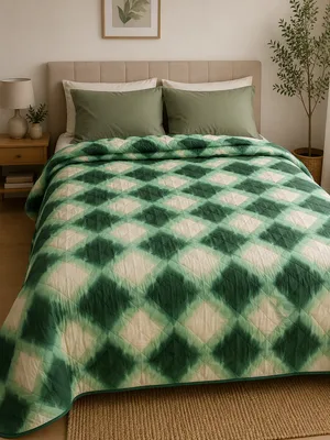 Pilota pat 3D 2 persoane verde crem romburi 200x215 cm, Ralex | 1 buc