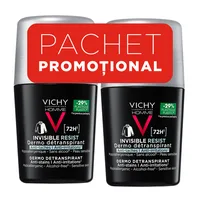 Pachet Deodorant Roll-On Antiperspirant pentru Bărbați Invisible Resist 72H, 50 ml + 50 ml, Vichy
