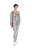 Tinuta dama CT24086 gri melanj/floral multicolor, Cesy | marimea S