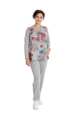 Tinuta dama CT24086 gri melanj/floral multicolor, Cesy | marimea S