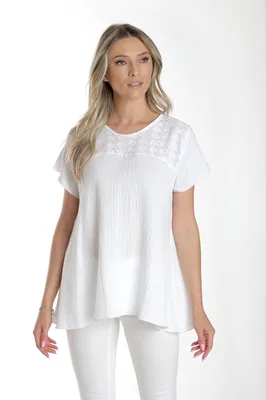 Bluza dantela brodata CV24060 alb, Cesy | marimea XL