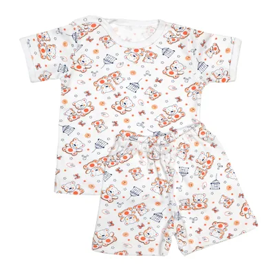 Pijama maneca scurta RB06 alb/imprimeu ursuleti, Rombaby | 1/2 ani