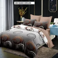 Lenjerie pat cu husa FINET (6 piese) gri maro cercuri 180x200 cm, Ralex | 1 buc
