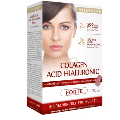 Colagen, acid hialuronic forte si Vitamina C, BGB Interherb | 30 capsule