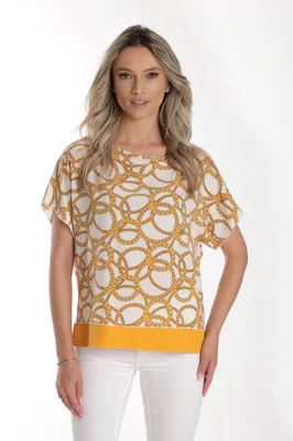 Bluza chimono CV24064 alb & mustar cercuri, Cesy | marimea XL