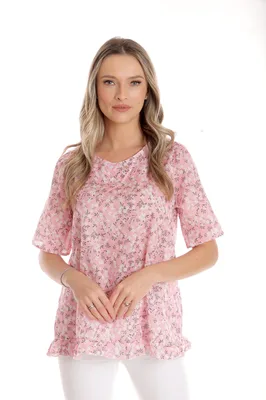 Bluza volanas CV25043 roz microfloral, Cesy | marimea XL