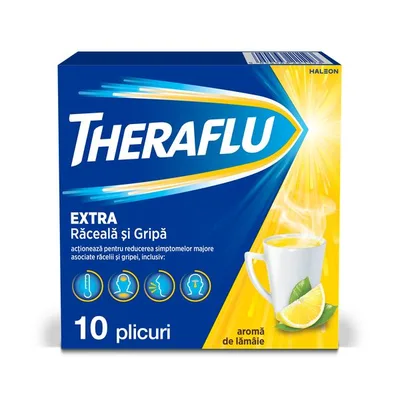 Theraflu Extra raceala si gripa 650 mg/20 mg/10 mg, Haleon | 10 plicuri