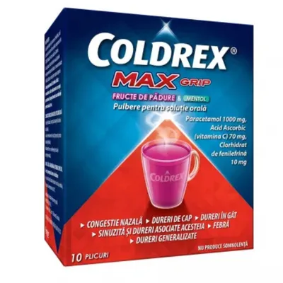 Coldrex MaxGrip cu fructe de padure si mentol, Perrigo | 10 plicuri