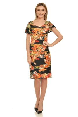 Rochie spate V CP17311 negru/oranj floral, Cesy | marimea S