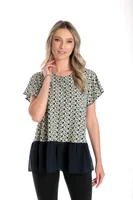 Bluza volan CV24057 bleumarin/galben microimprimeu, Cesy | marimea M
