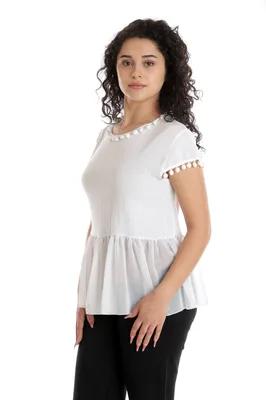 Bluza peplum CV24050 alb & ciucurei, Cesy | marimea M