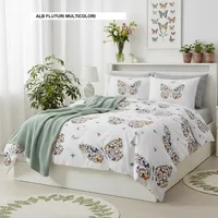 Lenjerie de pat policoton ELVO alb fluturi multicolori 230x250 cm, Ralex | 1 buc
