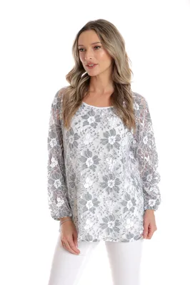 Bluza dantela CP25028 alb & gri, Cesy | marimea XXL