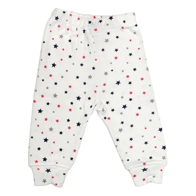 Pantaloni cu manseta RB08 alb/stelute colorate, Rombaby | 12/18 luni