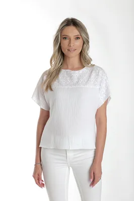 BLUZA DANTELA BRODATA CV24058 ALB M CESY INFINITY