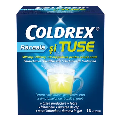 Coldrex raceala si tuse, 500 mg/200 mg/10 mg, Perrigo | 10 plicuri