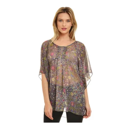 Bluza voal B385 negru/floral multicolor, Natalee | marimea S