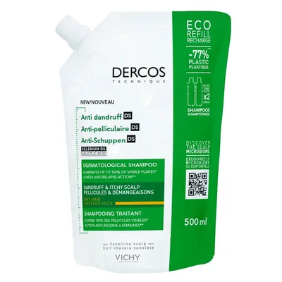 Rezerva eco sampon anti-matreata pentru par normal-uscat Dercos, Vichy | 500 ml
