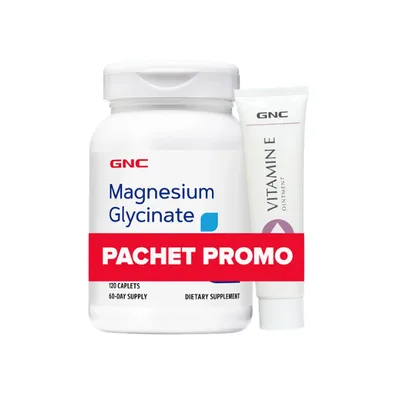 Pachet promo Magneziu Glicinat 200 mg + vitamina E unguent 50 g, GNC | 120 tbl. + 50 g