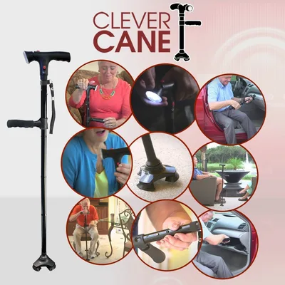 Clever Cane (3 puncte de contact)/Cane Safe Plus (4 puncte de contact) - baston pliabil cu alarma, LED si 3 puncte de co...