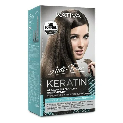 Kit tratament îndreptare păr, Kativa, keratină, 3 piese