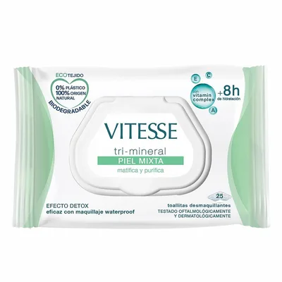 Șervețele demachiante, Vitesse, Tri-Mineral, piele mixtă, 25 bucăți
