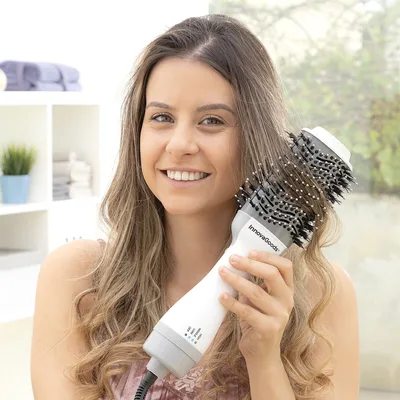 Uscător ionic și perie volumizantă, Innovagoods, Volumio, alb gri, 1000 W