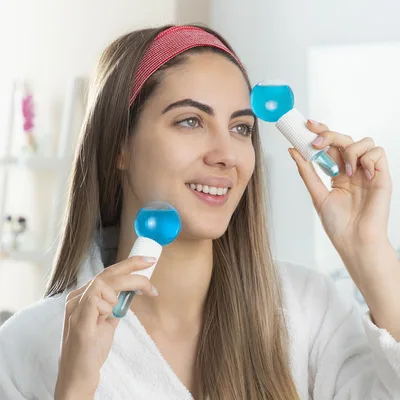 Globuri faciale sticlă, InnovaGoods, 2 bucăți, efect rece, alb/albastru