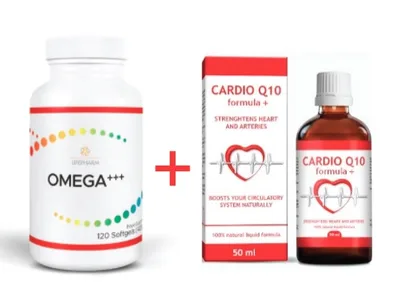 LifePharm Laminine Omega+++ 120 cps si Cardio Q10 - 50 ml gratuit - Pachet Promotional - Oferta de Paste 2025!!