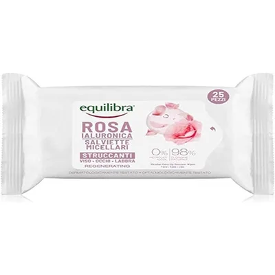 Șervețele micelare față, Equilibra, Hyaluronic, roz