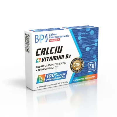 Supliment alimentar, Balkan Pharmaceuticals, Calciu + Vitamina D3, 30 capsule