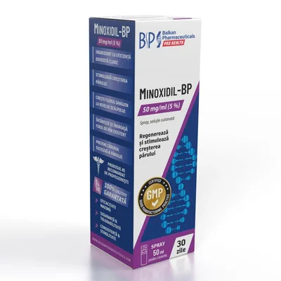 Spray pentru păr, Balkan Pharmaceuticals, Minoxidil 5%, flacon 50 ml
