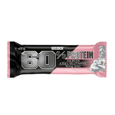 Baton proteic, Weider, 60% Protein Bar, căpșuni-iaurt, 45 g