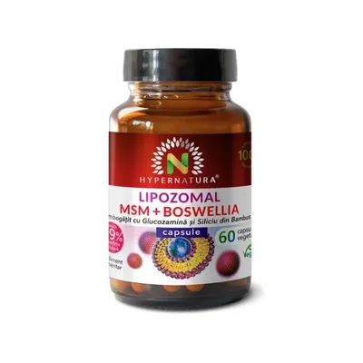 Hypernatura Lipozomal MSM+Boswellia – supliment alimentar sub forma de capsule îmbogățit cu glucozamină și siliciu din bambus – 60 cps