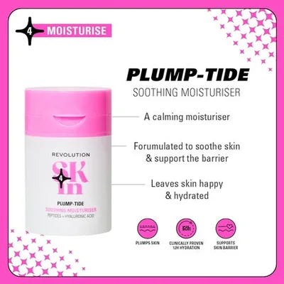 Cremă facială Revolution Skin Plump-Tide Soothing Moisturiser, alb și roz, 100 g