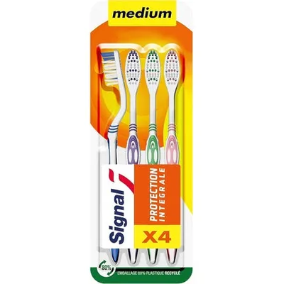 Periuță de dinți Signal Protection Integrale Medium, 4 buc, Alb/Verde/Roz
