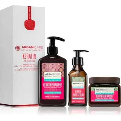 Set Cadou Hair Care, Arganicare, Program de Regenerare și Întărire cu Keratină, 3 produse (șampon, serum, mască)