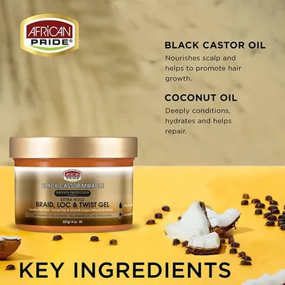 Gel de păr African Pride Black Castor Miracle Braid Lock Twist Gel 8oz (237ml)